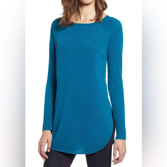 Cashmere and Wool blend Halogen teal tunic sweater size medium - Picture 1 of 9